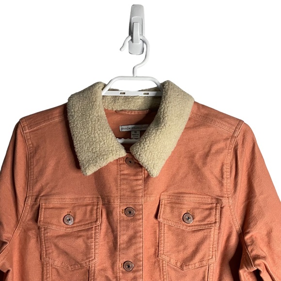 Issac Mizrahi Live! Women's Coral Pink Sherpa Stretch Denim Jacket - Picture 2 of 9